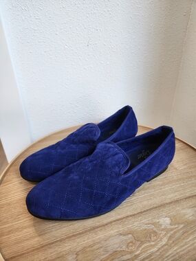 Duke & Dexter Quilted Velvet Slip-On Loafers in Royal Blue